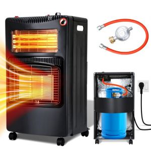 Yaskilosiu Poele &agrave; gaz Noir pliable 42KW Chauffage dappoint Interieur Allumage Piezo Tuyau gaz + d&eacute;tendeur butane POELE A GAZ