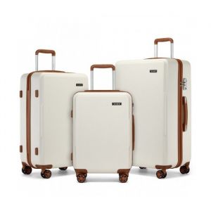 Kono Set de 3 Valises de Voyage (55/64.5/74cm) Rigide Valise Trolley de Bagages Ultra Léger à 4 roulettes avec Serrure TSA Crème