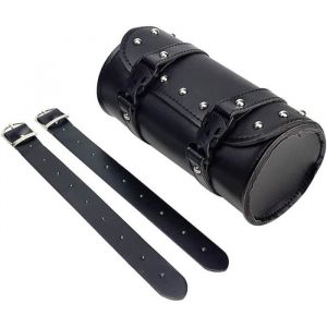 Sac à Outils de Moto en Cuir PU Sac à Outils de Fourche Arrière Sacoche Outils Moto Rondeavec 2 Sangles de Montage pour Plupart
