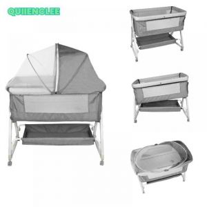 QUIIENCLEE Couffin 2 en 1-Pliable-Avec moustiquaire-Structure triangulaire multifonctionnelle-Lin-Lit bébé-Gris lin