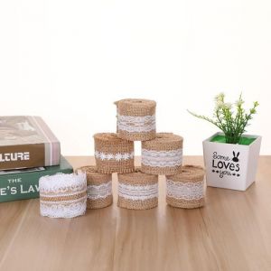 Bricolage Jute toile de jute ruban rustique Vintage mariage d&eacute;cor jute dentelle Jute rouleau joyeux no&euml;l f&ecirc;te fournitures-keeper