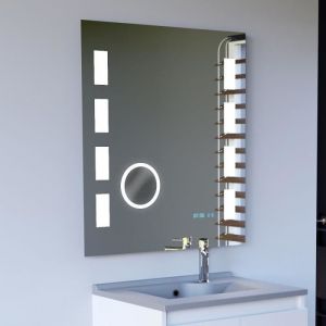 Miroir anti-bu&eacute;e EXCELLENCE 70x80 cm - &eacute;clairage int&eacute;gr&eacute; &agrave; LED interrupteur sensitif loupe et heure