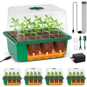 Mini Serre 4 Pi&egrave;ces 48 Cellules Mini Serre Chauffante Automatique &Agrave; Base Mini Serre Interieur R&eacute;utilisable Avec Couvercle Sur&eacute;le