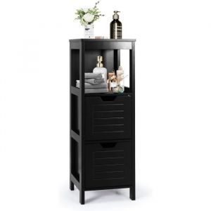 GIANTEX Meuble Colonne Salle de Bain avec 2 Tiroirs CommutablesArmoire Basse-Table Chevet &agrave; 4 Etages Moderne305x305x89 cmNoir