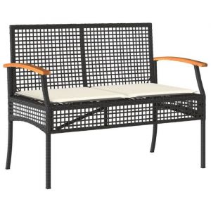 （Noir）Banc de jardin Banquette de Jardin - avec coussin noir r&eacute;sine tress&eacute;e et acacia SOLDES43139