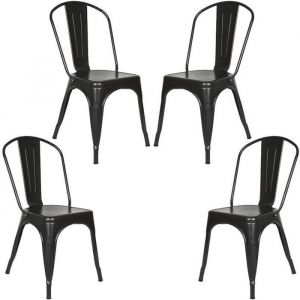 Chaises Industrielles en M&eacute;tal - Noir - Lot de 4 - 85 x 45 x 45cm - Pour Int&eacute;rieur et Ext&eacute;rieur