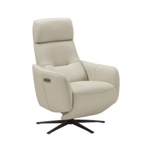 Fauteuil relax électrique pivotant avec têtière manuelle tout cuir gris clair - REANE