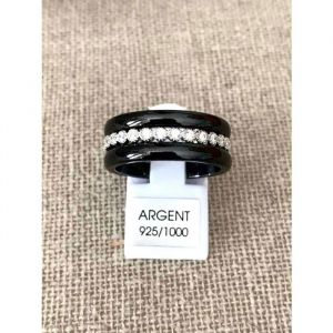 Bague C&eacute;ramique Noire 3 Anneaux Argent Zirconium T50-52-54-56-58-60 Argent&eacute; - 52