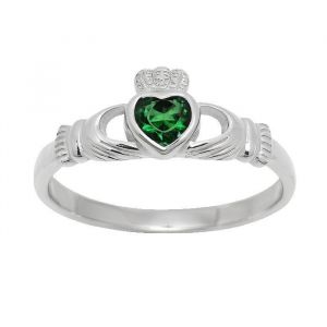 Bague Solitaire C&oelig;ur Femme Argent 925 Rhodi&eacute; &ndash; Zirconium Vert &Eacute;meraude Unique &ndash; Pierre Taill&eacute;e C&oelig;ur &ndash; Bijou Promesse Tendance
