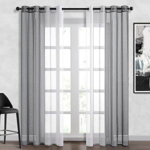 Topfinel Lot de 2 Rideau Voilage 140x240cm Rideaux à Oeillet GrisBlanc Voilages Draperies Décoratif pour Salon Chambre Bureau