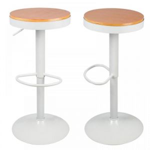 Lot de 2 Tabouret de bar r&eacute;glable en hauteur en bois et m&eacute;tal facile &agrave; monter - ERROLVES - Marron et Blanc - 37*37*60.8-80.8 CM