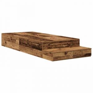 Lit Double Bois - KENNETH - Structure de lit - 2 Personnes - avec rangement - Bois ancien 2265x75x315 cm - LL5126