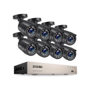 ZOSI Kit Video Surveillance 8CH 1080P DVR avec 8 Cam&eacute;ras de Surveillance 2MP Ext&eacute;rieure IP66 Vision Nocturne 24m App gratuite