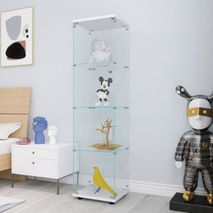 Vitrine Vitrine en Verre 4 &eacute;tag&egrave;res avec Porte Vitrine pour Collection Vitrine Armoire pour Collection 164*42*36cm Blanc