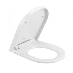 Abattant WC universel Déclipsable Blanc Forme D en Polypropylène avec Frein de Chute Charnière Réglable Installation Facile