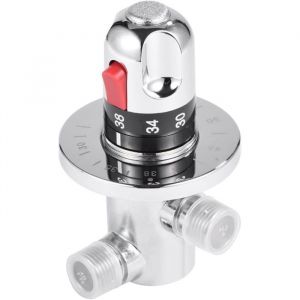 Vanne Mélangeur Eau Chaude Froide Mitigeur Thermostatique en Laiton Solide Valve de Mélange Température Fixe pour Lavabo Cuisine