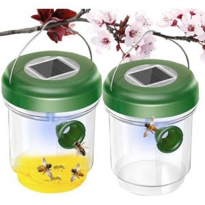 2 pcs Piège à Guêpes Solaire avec Lumière LED Pièges à Insectes Attrape Anti-Insectes Piège en Miel Abeilles Frelons Moustiques