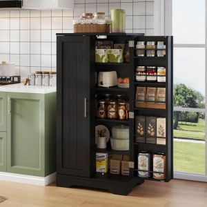 Meuble de cuisine 120x60x40 cm avec LED &agrave; capteur Buffet haut rangement 2 portes avec &eacute;tag&egrave;res r&eacute;glables et supports de porte