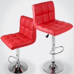 Tabouret Chaise de Bar - MIADOMODO - Set de 2 en Simili Cuir et M&eacute;tal - R&eacute;glable en Hauteur - Rouge