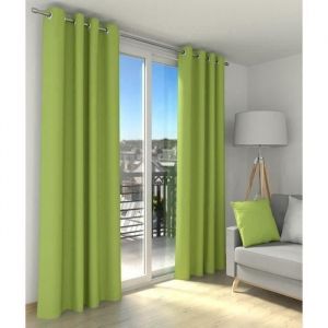 LOT DE 2 RIDEAUX OCCULTANT UNI - 2X140X260 - VERT-ANIS