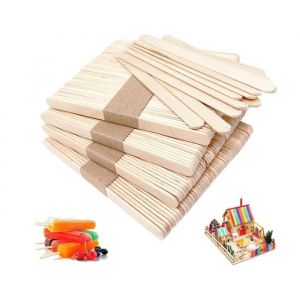 Lot de 100 Batonnet Bois B&acirc;tons de Bois Naturel Batonnet de Glace Creatif DIY pour Enfantspour Glace Cire G&acirc;teau et D&eacute;coration