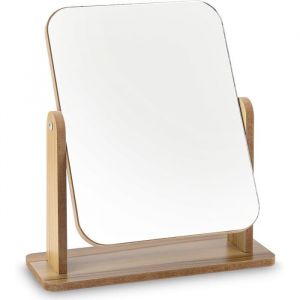 Miroir de Bureau en Bois Petit Miroir sur Pied 25 X 22CM Miroir de Table Rotatif à 360 Degrés Miroir a Poser Haut Miroir