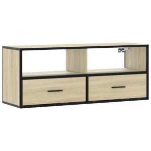 Style &Eacute;l&eacute;gance Chic - Meuble TV Cabinet TV au sol - Armoire T&eacute;l&eacute;vision - ch&ecirc;ne sonoma 100x31x395cm - bois ding&eacute;nierie et m&eacute;tal