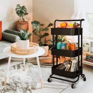 Noir laqu&eacute; Desserte cuisine &agrave; roulettes 3 &Eacute;tag&egrave;re de Rangement Meuble ( Gain de Place)