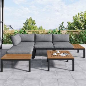Salon bas de jardin Canap&eacute; de jardin 4 personnes en bois dacacia pour Ext&eacute;rieur Jardin Terrasse - gris