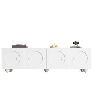 Meuble TV Bas Blanc - 1805 x 38 x 50 cm - Portes &agrave; Relief Circulaire 3D - Buffet T&eacute;l&eacute;vision Moderne
