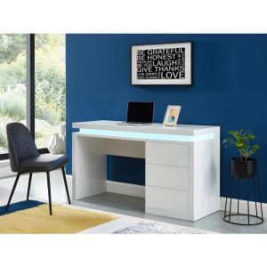 Bureau EMERSON - 3 tiroirs - MDF laqué blanc - LEDs
