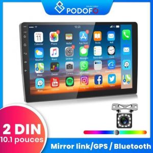Podofo Autoradio Android 2 Din 10.1 Pouces avec GPS Bluetooth Main Libre Camera De Recul Poste Radio Voiture Autoradio Double Din