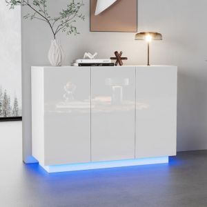 Buffet bas 120&times;40&times;75 cm avec &eacute;clairage LED Buffet salon en brillante ouverte et ferm&eacute;e Buffet de cuisine en blanc