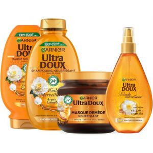 Garnier Ultra Doux Routine Pour Cheveux Secs Huiles Merveilleuses (Huile Masque Shampooing Démêlant)