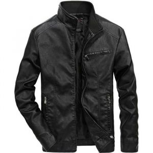 Blouson Moto Homme Simili Cuir Col Montant de Printemps Casual Veste Zipp&eacute;e Courte