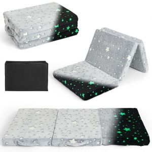 DREAMADE Matelas Convertible Enfant en 3 Parties avec Mousse Douce Motif Phosphorescent & Housse Amovible Lavable en Machine Gris
