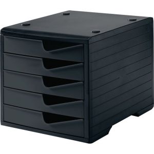 Bo&icirc;te de Rangement 5 Tiroirs - STYRO - Noir - Polystyr&egrave;ne - Formats A4 - Empilable
