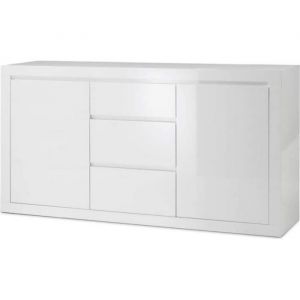 Commode Como Bianco III Buffet haut blanc laqué brillant 2 étagères 3 tiroirs