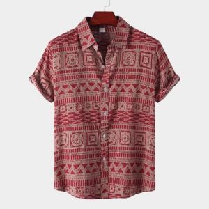 Chemise imprimée à manches courtes Nouvelle chemise à manches courtes pour hommes taille plus dété Rouge