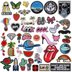 Broderie Patch Thermocollant Ecusson &agrave; Coudre 42pcs Patches thermocollants Badge Brod&eacute; pour V&ecirc;tement t-Shirt Jeans Sacs &Agrave; Dos DIY