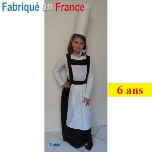 Déguisement enfant Tablier-Robe de Bretonne - Blanc et noir - 2 éléments - Fille