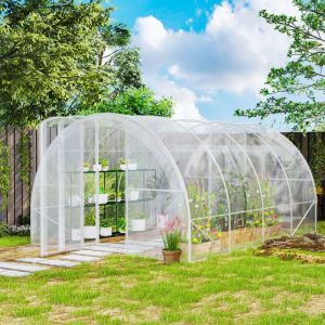 Serre de jardin tunnel 4 x 3 x 2 m 12 m&sup2; avec 2 portes &agrave; charni&egrave;res b&acirc;che en PE 150 g/m&sup2; pour L&eacute;gumes Plantes Fleurs