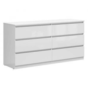 Commode meuble de rangement &agrave; 6 tiroirs coloris Blanc brillant - Longueur 150 x Profondeur 45 x Hauteur 755 cm