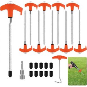 10 Pi&egrave;ces Piquets de Tente &agrave; Visser205 cm Piquet en Acier avec FiletageSardine CampingRobuste Sardines de Fixation pour Jardin