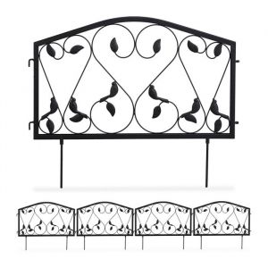Relaxdays bordure potager clôture jardin 4 éléments fer antique design feuilles H x L : 33 x 225 cm noir