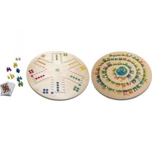 Plateau de Jeux de societe en bois 3 en 1 : Oie Ludo Toc - Plateau Geant XXL 45 cm - Jeu classique Famille - Coffret Multi-Jeux