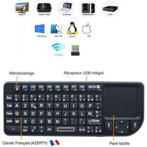 Clavier sans fil - LCC® - Mini clavier tactile AZERTY - Touchpad - 24 GHz - Rechargeable