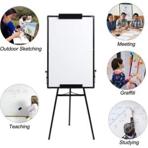 Tableau blanc Jnishon 90 cm x 60 cm Tableau blanc trépied Enfant Tableau blanc de chevalet effaçable à sec