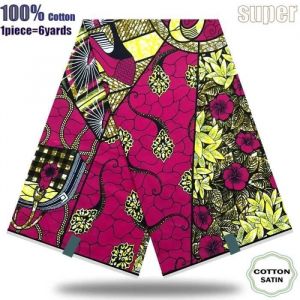 Tissu - Super Wax - Hollandais - 6 Yards - Rouge - Haute Qualit&eacute; pour Robe de Mariage