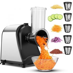 Hachoir électrique à légumes 5 en 1 Coupe légumes électrique Râpe électrique 250W Moulin à légumes avec 5 cônes en acier inoxydable